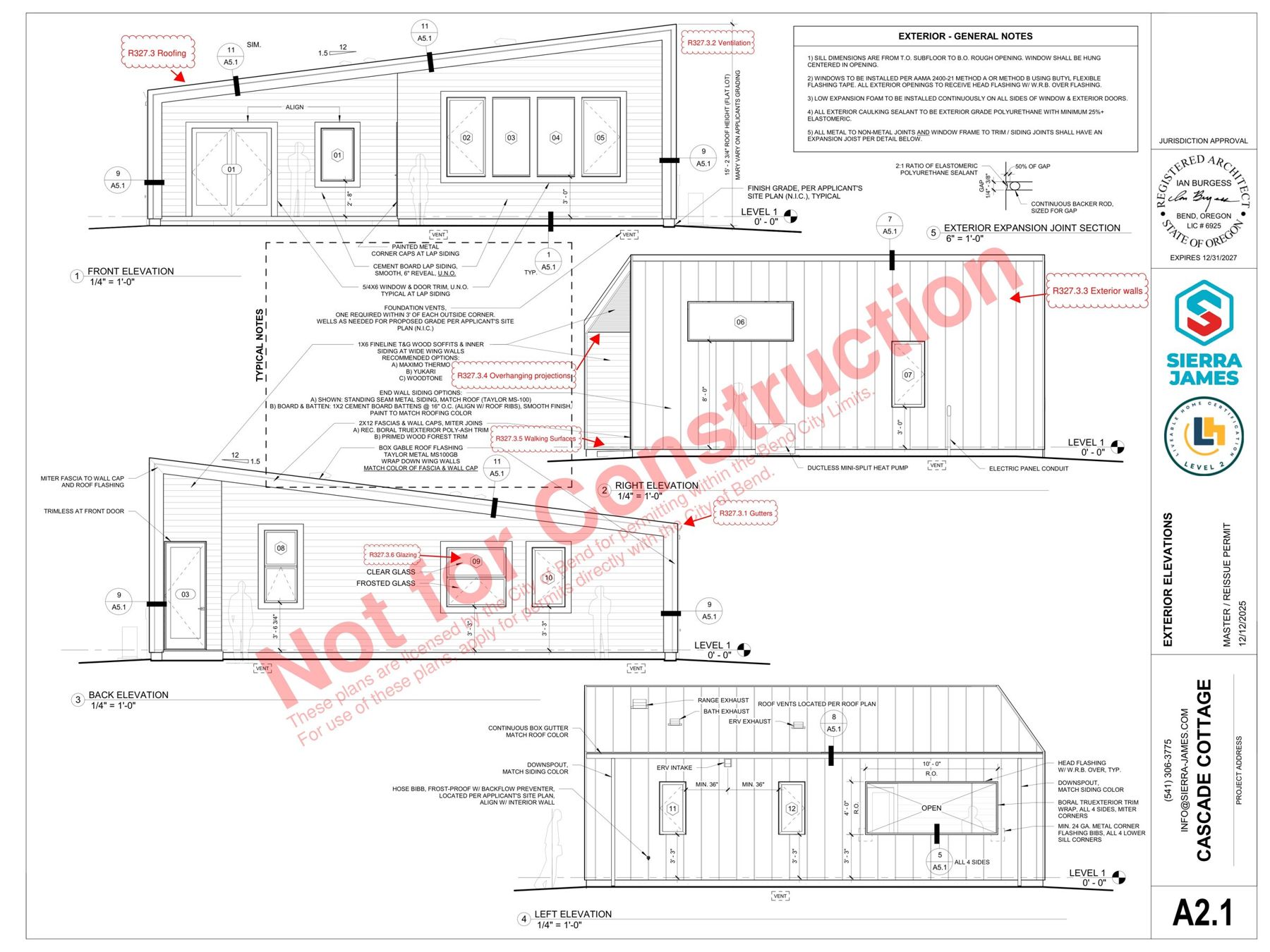 Cascade Cottage exterior elevations