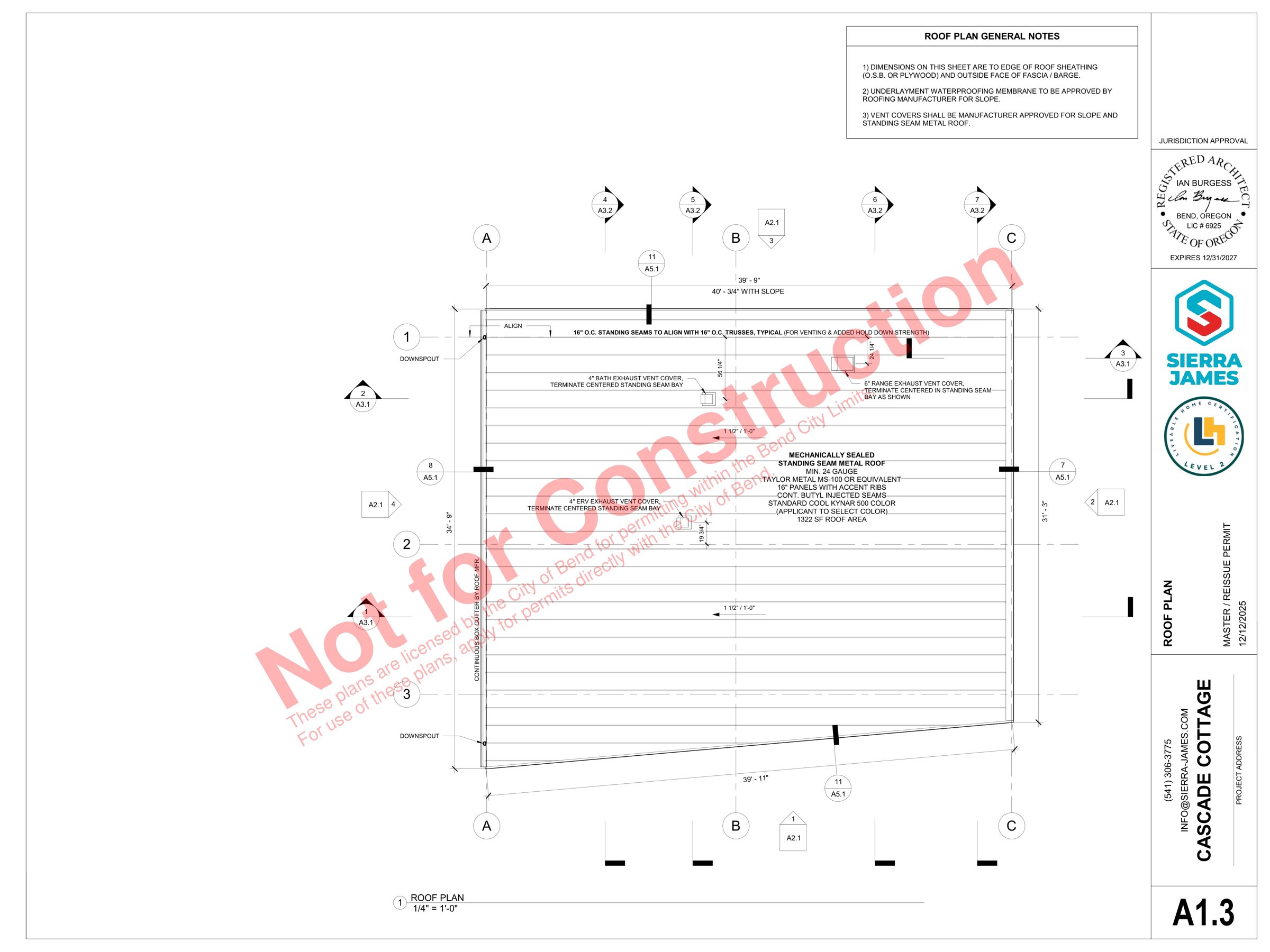 Cascade Cottage roof plan