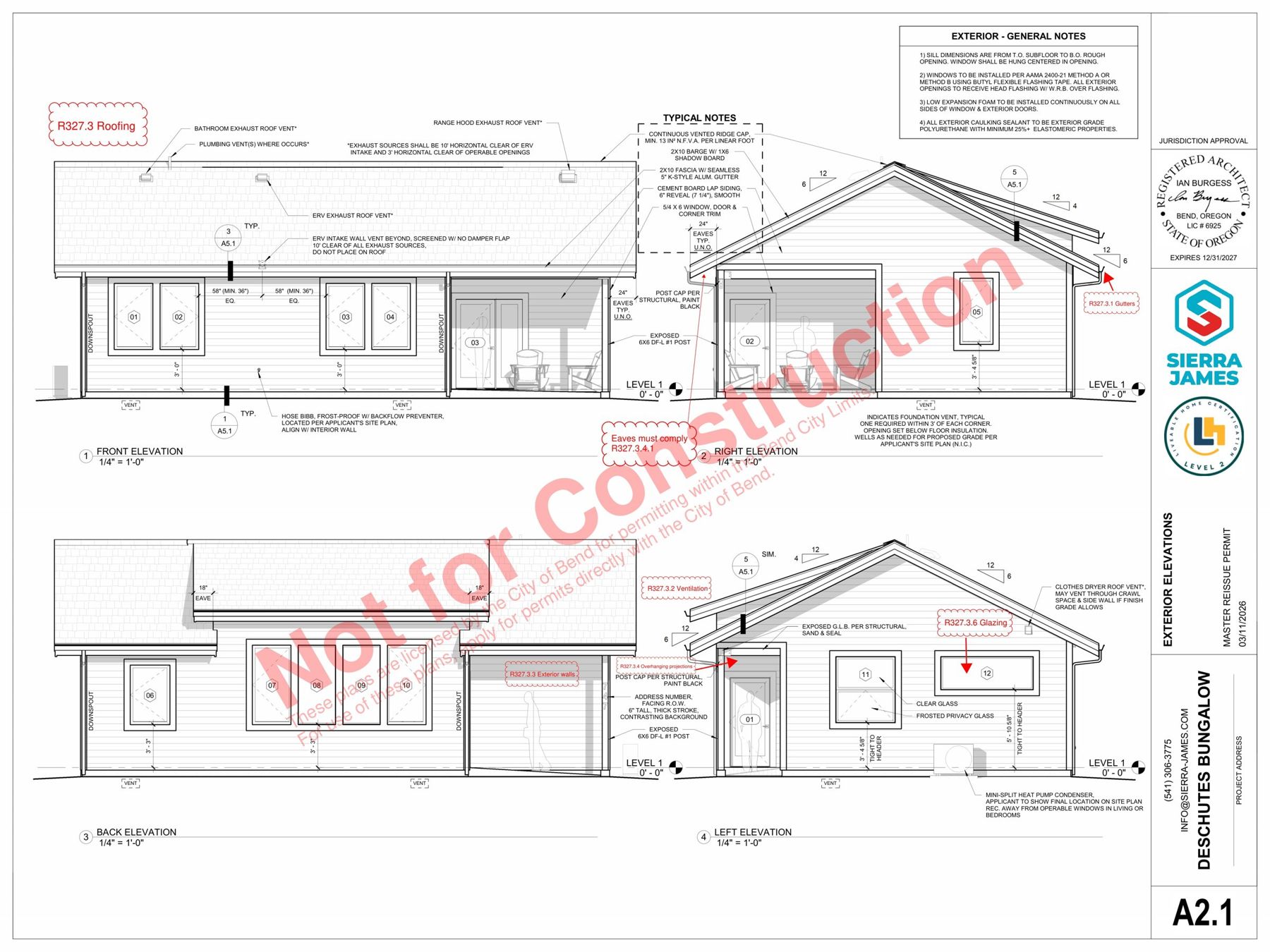 Deschutes Bungalow exterior elevations