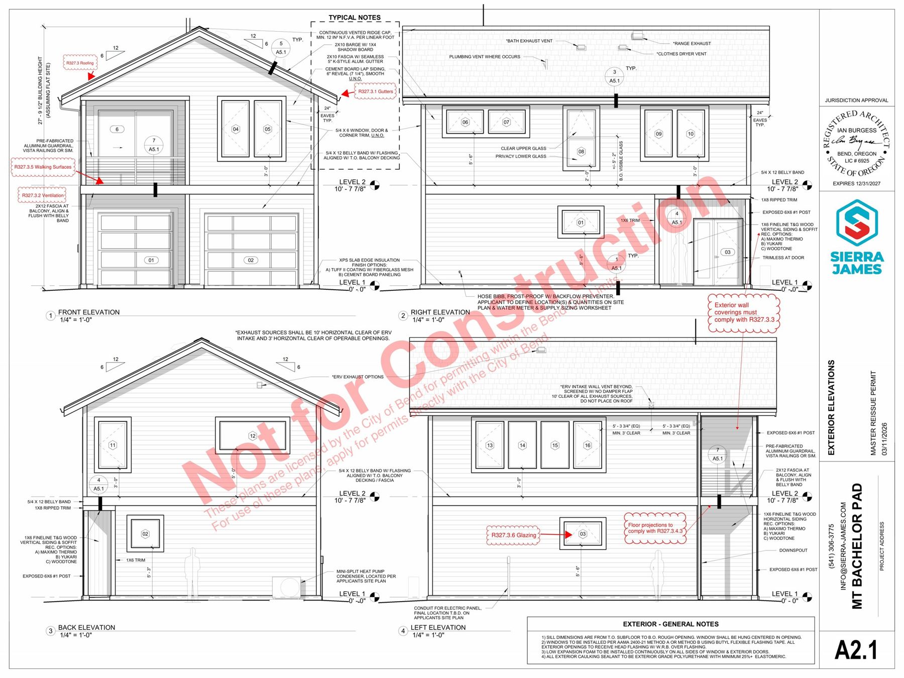 Mt. Bachelor Pad exterior elevations