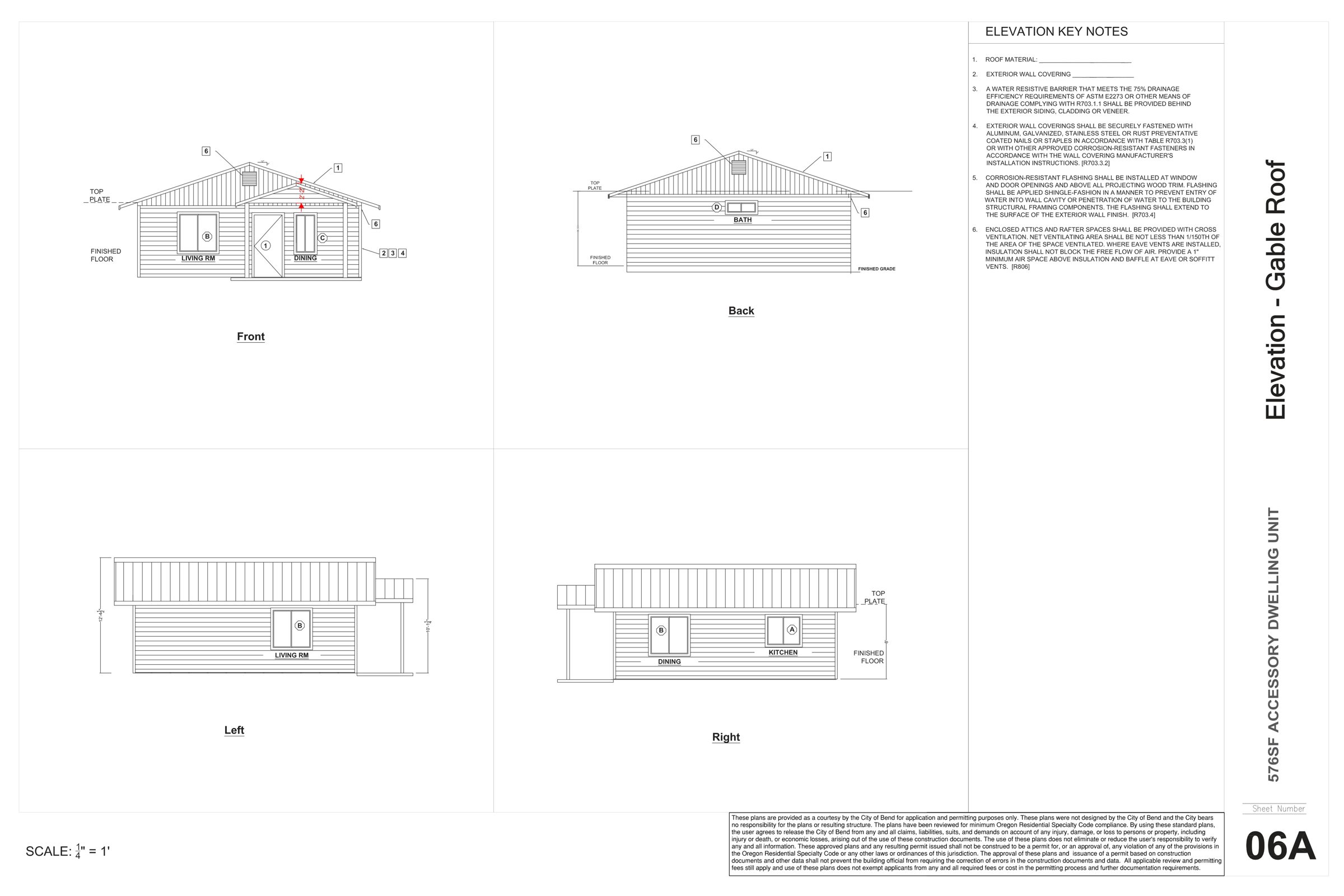 The Joel elevations, gable roof