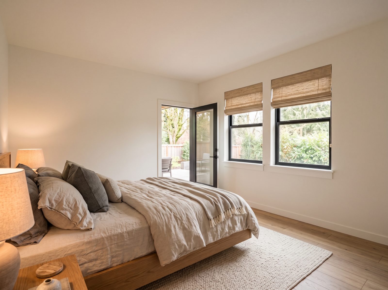 Deschutes Bungalow concept rendering: primary bedroom with patio door
